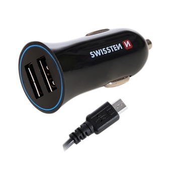 Swissten nabíječka do auta 2,4A 2x USB + USB MICRO nabíjecí kabel 1,5m - Černá