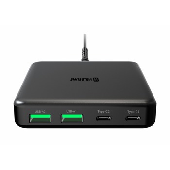 SWISSTEN MINI DESKTOP ADAPTÉR GaN 2x USB-C + 2xUSB 65W POWER DELIVERY ČERNÝ