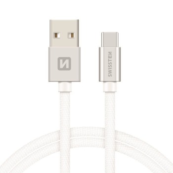 DATOVÝ KABEL SWISSTEN TEXTILE USB / USB-C 1,2 M STŘÍBRNÝ