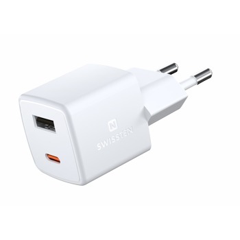 SWISSTEN MINI SÍŤOVÝ ADAPTÉR GaN 1x USB-C + 1xUSB 30W POWER DELIVERY