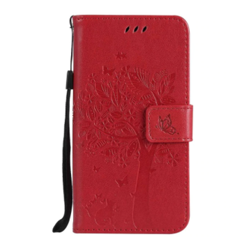 Knížkový obal na mobil Xiaomi Redmi 13C - Kočka a strom, Červené