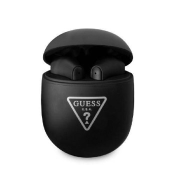 Bezdrátová Bluetooth sluchátka Guess Triangle Logo BT5.2 s nabíjecí stanicí - Černé