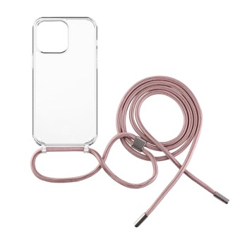 Pouzdro FIXED+růžovou šňůrkou na krk pro iPhone 14 Pro Max