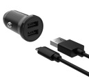 Set autonabíječky FIXED s 2xUSB výstupem a USB/micro USB kabelu, 1 metr, 15W Smart Rapid Charge, černá