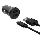 Set autonabíječky FIXED s 2xUSB výstupem a USB/Lightning kabelu, 1 metr, MFi certifikace, 15W Smart Rapid Charge, černá