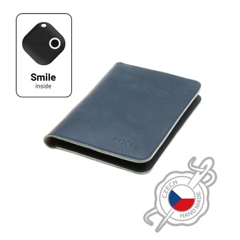 Kožená peněženka FIXED Smile Passport se smart trackerem FIXED Smile PRO, velikost cestovního pasu, modrá