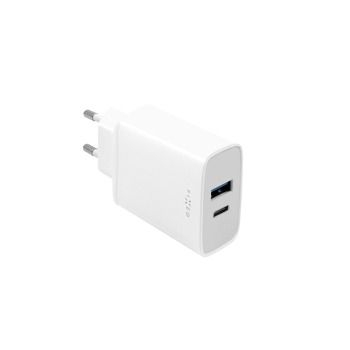 Síťová nabíječka FIXED s USB-C a USB výstupem, podpora PD, 30W, bílá