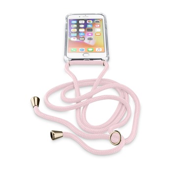 Průhledný kryt Cellularline+růžovou šňůrkou na krk pro iPhone SE 2022