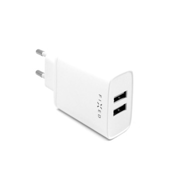 Set síťové nabíječky FIXED s 2xUSB výstupem a USB/USB-C kabelu, 1 metr, 15W Smart Rapid Charge -Bílá