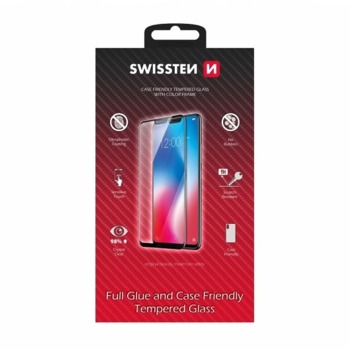 SKLO SWISSTEN FULL GLUE, COLOR FRAME, CASE FRIENDLY PRO POCO M6 PRO 4G ČERNÉ