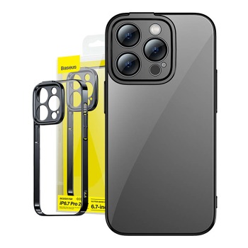 Sada průhledného pouzdra Baseus Glitter a tvrzeného skla pro iPhone 14 Pro Max (černá)