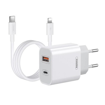 Nástěnná nabíječka Remax, RP-U68, USB-C, USB, 20W (bílá) + kabel Lightning