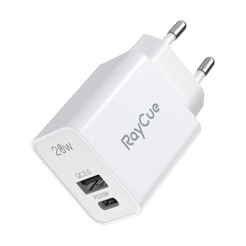 RayCue USB-C + USB-A PD 20W nabíječka EU (bílá)