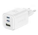 SWISSTEN SÍŤOVÝ ADAPTÉR GaN 2x USB-C 65W PD + 1x USB-A 18W QC BÍLÝ