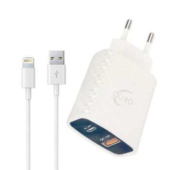 Nabíjecí komplet OKOP pro iPhone Lightning/USB A - Bílý