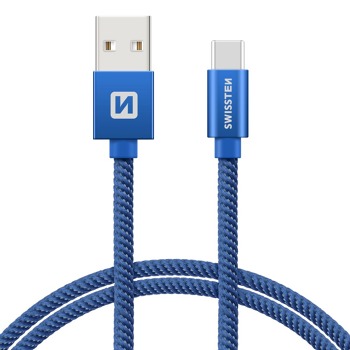 DATOVÝ KABEL SWISSTEN TEXTILE USB / USB-C 2,0 M - MODRÝ