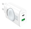 Síťová nabíječka FIXED Power Socket s USB-A a USB-C výstupem a vyklápěcí nabíječkou pro Apple Watch, 33W, bílá