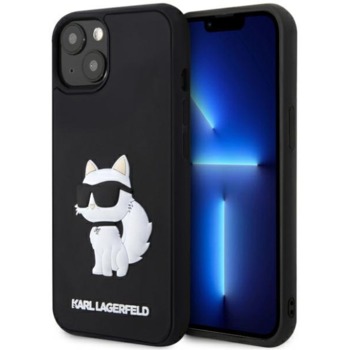 Kryt Karl Lagerfeld Apple iPhone 15 Black Hardcase Rubber Choupette 3D