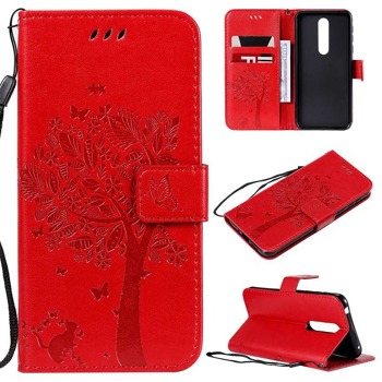 Pouzdro pro iPhone SE 2020 - Kočka a strom, červené