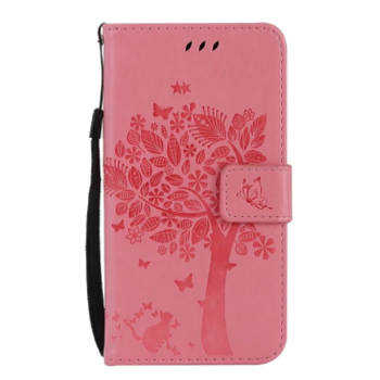 Knížkový obal pro Xiaomi Redmi Note 10 4G - Kočka a strom, Světle růžové